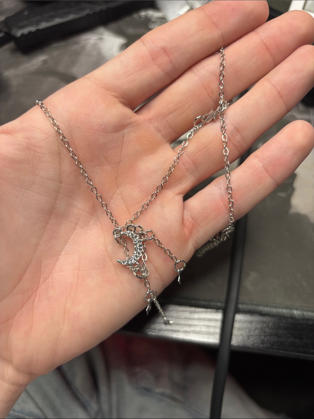 Silver Crescent Moon and Star Pendant Necklace - Women's Jewelry